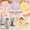 Conjunto de ropa para casa para niñas, estilo coreano, primavera y otoño, top de manga larga con estampado de dibujos animados y pantalones jogger a juego, un elegante conjunto de dos piezas