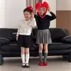 Suministrado directamente de fábrica, colección de otoño de calcetines para niña de algodón peinado hasta la mitad de la pantorrilla con bordes rizados, calcetines apilados estilo coreano para niños, disponibles para venta al por mayor
