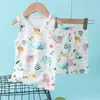 Pijamas Infantiles, Ropa de Casa de Verano para Niños, Conjuntos de Chaleco, Ropa de Verano Delgada de Algodón de Bambú para Niños Pequeños y Medianos