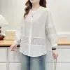 Especial para Mujeres Tallas Grandes Más de 100 kg Otoño Nueva Moda Camisa de Manga Nueve Cuartos con Bordado Hueco y Patchwork 0742