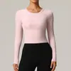Camiseta Deportiva de Manga Larga para Mujer con Nudo Trasero Hueco, como una Nube, con Almohadillas en el Pecho, Ropa de Fitness para Yoga, Secado Rápido, Adelgazante