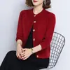 Nuevo Cárdigan de Punto Jacquard de Color Sólido con Cuello Redondo para Otoño e Invierno, Suéter Simple y Moderno para Madres de Mediana Edad, Ropa de Abrigo para Mujer