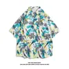Camisa Floral de Seda de Hielo Hawaiana para Hombre de Manga Corta Casual Atractiva Holgada Delgada Camisa de Media Manga Floral para Hombre Camisa de Pulgada Pequeña