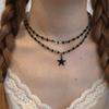 Collar con borlas de estrella y rosa de cruz oscura, diseño de nicho de lujo ligero, cadena de clavícula de doble capa retro de alta gama