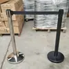 Poste de Conserje de Acero Inoxidable, Barrera Telescópica con Línea de Advertencia, Barrera de Aislamiento, Valla Barrera Móvil de Seguridad 5m
