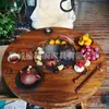 Mesa de Fogão a Lenha de Olmo Velho Mesa Redonda para Panela Quente em Pátio Externo Mesa de Tronco com Cadeiras para Reunião de Amigos Chá Churrasco