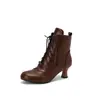 Botas cortas de cordones estilo europeo y americano con punta redonda y tacón medio, para cruzar la frontera 7724