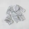 Estilo Primavera y Otoño Clase a Ropa para Recién Nacidos Bebé Suave Cera Fina Rayas Bolsillo con Solapa Pantalones Pelele Bebé Mameluco Largo Sombrero