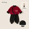 Baoxuan Huzhou Zhili Roupa Infantil Estilo Chinês Blusa Calça Jogger Acolchoada Conjunto Infantil de Duas Peças Conjunto de Inverno para Meninos