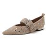 2025 Nuevos Zapatos Mary Jane de Moda para Mujer, Color Puro, Remache Metálico, Punta Puntiaguda, Hebilla, Tacón Bajo, para Primavera y Otoño, Piel de Vaca