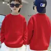 Moletom Infantil para Crianças Maiores, Primavera, Outono, Inverno, Forrado com Fleece, Quente, Manga Longa, Esportivo, Estilo Chinês, Pulôver Básico Infantil para Meninos