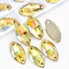 Accesorios de Diamante Irregulares Cosidos a Mano con Borde Biselado de Vidrio Marquise Hebilla Plana Galvanizada Fondo Plano Artículos Creativos para Decoración de Zapatos, Sombreros y Ropa DIY