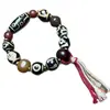 Pulsera de Dzi de Nueve Ojos Tesoro Múltiple Diente Amarillo Pulsera de Dzi de Tres Ojos de Ágata Pulsera de Cuentas con Patrón de Dzi de Tres Ojos Negra y Blanca