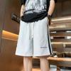 Shorts Tendência de Verão Estilo Americano com Estampa de Letras para Homens, Shorts de Praia Color Block Listrado para Estudantes, Shorts Esportivos Casuais Estilo Hong Kong