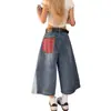 Jeans de Retazos a Cuadros Estilo Retro Americano para Tallas Grandes Primavera y Verano Nuevos de Cintura Alta Holgados Casual Rectos Cropped