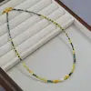Colar de Contas Vintage Europeu e Americano de Nicho com Turquesa Africana Facetada, Contas Douradas Brilhantes e Pérolas de Água Doce - Corrente para Clavícula para Mulheres