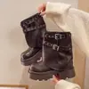 Botas retro de estilo coreano para mujer, puntera redonda, color liso, hasta la pantorrilla, nueva colección otoño 2026, tacón grueso, diseño versátil sin cordones, suela de plataforma, botas de montar