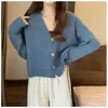 Cardigan de tricô estilo coreano com decote V para outono e inverno, novo, cor sólida suave, estilo preguiçoso solto, suéter de manga longa versátil, casaco feminino