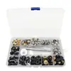 50 juegos de tornillos de acero inoxidable de dos colores de 10 mm y 15 mm, broches blancos grandes, botones de presión de lona, juegos de broches de cuatro partes de cobre metálico