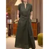 Vestido de Renda com Decote V de Manga Curta, Cadarço, Estilo Étnico Novo de Verão, Aparência Afinando a Cintura, Saia Evasê 7712
