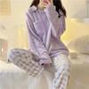 Pijamas Más Vendidos Transfronterizos para Mujer, Otoño e Invierno, Forro Polar Cálido y Dulce, Conjunto de Ropa para el Hogar de Coral Fleece que se Puede Usar Afuera