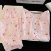 2025 Nuevo Estilo Popular de Verano Algodón Nube Dibujos Animados Casual Lindo Cuello Redondo Manga Larga Conjunto de Dos Piezas Ropa de Casa para Mujer