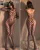Medias de rejilla para tallas grandes con peces unidos, pantimedias sexys para glúteos expuestos, entrepierna abierta, tirantes, red de cuerpo entero 8040