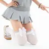 Calcetines altos blancos de encaje con orejas de conejo para mujer, estilo Lolita, calcetines de pantorrilla estilo universitario, calcetines largos finos de verano