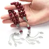 Pulseira de Contas de Oração Azul Profundo de Obsidiana Sintética com Pingente de Liga Contas de Oração do Rosário Árabe Tasbih