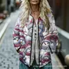 Sudadera de Algodón con Cuello Alto y Pliegues para Mujer 2025, Estampado Floral Retro, Rayas Otoño e Invierno, Botones, Sudadera para Mujer