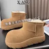 Botas de Neve Integradas de Pele de Ovelha Shangpo para Mulheres, Antiderrapantes, Impermeáveis, com Solado Grosso, Forradas com Lã, Acolchoadas, Quentes, Sapatos de Algodão do Nordeste, Botas Curtas
