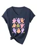 Amazon eBay site independente casual fofo e divertido feminino nove fantasmas estrelas gola V manga curta camiseta camisa base