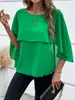 Amazon Aliexpress Ebay Ropa Europea y Americana Versátil Cuello Redondo Color Sólido Mangas de Capa Superpuestas Camisa de Gasa para Mujer
