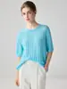 75% caxemira, 25% seda de amoreira! Suéter feminino de malha macia com mangas curtas, gola redonda e design trançado