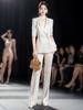 Traje de Verano Nuevo Estilo Nacional de Gama Alta Blanco de Acetato de Manga Corta para Mujer Traje Profesional para Viajar Chaqueta Sección Delgada