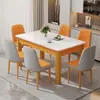 Mesa de jantar em pedra sinterizada italiana com conjunto de mesa e cadeiras de jantar em imitação de madeira maciça, mesa de jantar retangular moderna minimalista para apartamento pequeno