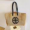 Bolsa de palha grande capacidade para férias de verão à beira-mar, bolsa tote simples feminina, bolsa de mão estilo ocidental com cores contrastantes 2023