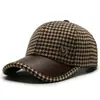 Gorra de Béisbol con Visera de Cuero Estampado Houndstooth a Cuadros con Logo 'm' Estilo Coreano Ins para Mujer Otoño e Invierno Versátil Moda Gorra de Béisbol Sombrero de Moda