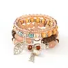Pulseira de pingente de grão de café com folha oca estilo boêmio, pulseira de contas com cordão elástico de várias camadas, best-seller transfronteiriço