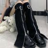 Perneiras Pretas Jeans com Zíper Estilo Y2K para Mulheres, Design de Tubo Alto Modelador de Pernas Meias Largas Estilo Punk