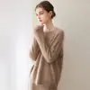 Novo suéter de gola redonda 100% caxemira escovada para outono e inverno, malha de tricô de manga longa, peça de cima solta e versátil