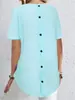 2025 Camiseta de Moda con Botones en la Espalda, Estampada Elegante de Color Sólido, Primavera y Verano, Comercio Exterior Transfronterizo Amazon Wish Europeo y Americano