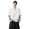 Camiseta de Diseño de Nicho con Media Cremallera para Hombre Cleanfit Estilo Americano High Street Estudiante Cuello Henry de Manga Corta Marca de Tendencia Manga Corta