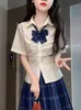Traje de Uniforme JK Estilo Universitario Verano Camisa de Cintura Niñas Ajustada Sexy Delgada de Manga Corta con Tirantes Blanca