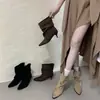 Botines de Tobillo de Tacón Alto de Gamuza Estilo Coreano 2026 Nuevos de Moda Punta Fina Tacón de Aguja Botas Apiladas Plisadas Moda Retro Botas Adelgazantes