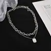 Ins Hip-Hop Genial Moderno Letra Cuadrado Marca Cadena de Suéter Celebridad Cibernética Cadena de Doble Capa Collar de Pareja para Hombres y Mujeres Cadena Fría para el Cuello