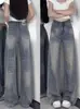 Jeans Wide Leg Feminino, Primavera Cintura Alta, Caimento Solto, Versátil, Fluido, Comprimento Total, Não Apertado, Levemente Flare, Estilo Verão Fino
