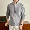 Cárdigan de punto a rayas, con cremallera, cuello alto, peso pesado, extra grueso de 950 g, estilo nuevo 2026, corte holgado, suéter de punto con doble cremallera para hombre