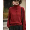2026 Cardigan Abrigo de Punto para Mujer Estilo Francés Holgado Nuevo Abotonado Lana Cuello Alto Otoño Invierno Mezcla