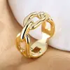 Anel de Corrente Simples Europeu e Americano Anel Liso Feminino Anel para Dedo Indicador Anel Personalizado Vazado Estilo Hip-Hop Tendência de Nicho Joia para Mão